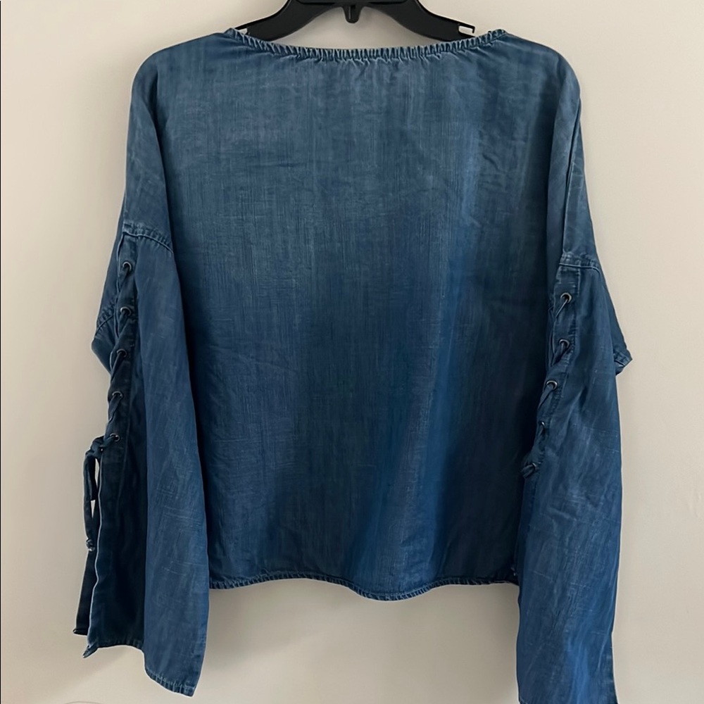 Bella Dahl‎ Bloomingdales Blue Long Lace Up Sleeve Denim Blouse Top Size L - Picture 8 of 9